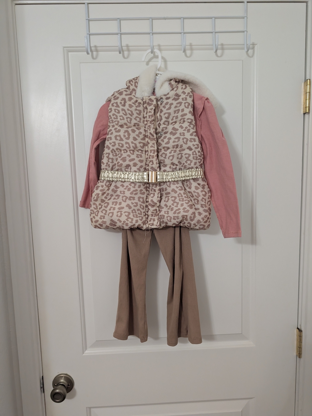 Little Lass Girls 4T Leopard Puffer Vest 3 Piece Outfit Flare Pants